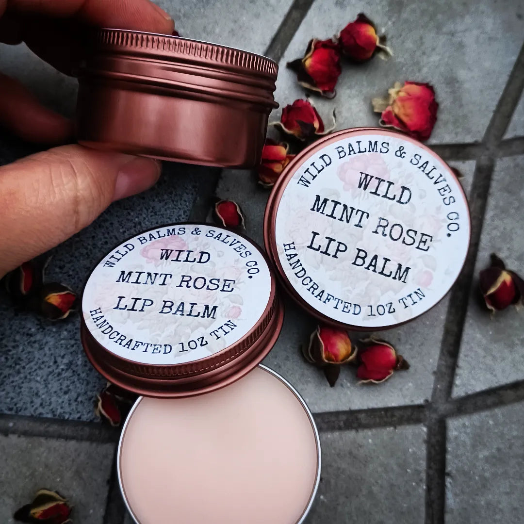 Wild Mint Rose Lip Balm in 1oz Bronze Tin