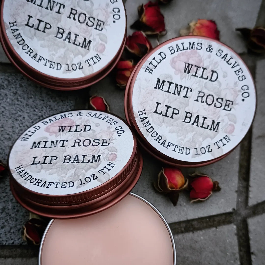 Wild Mint Rose Lip Balm in 1oz Bronze Tin